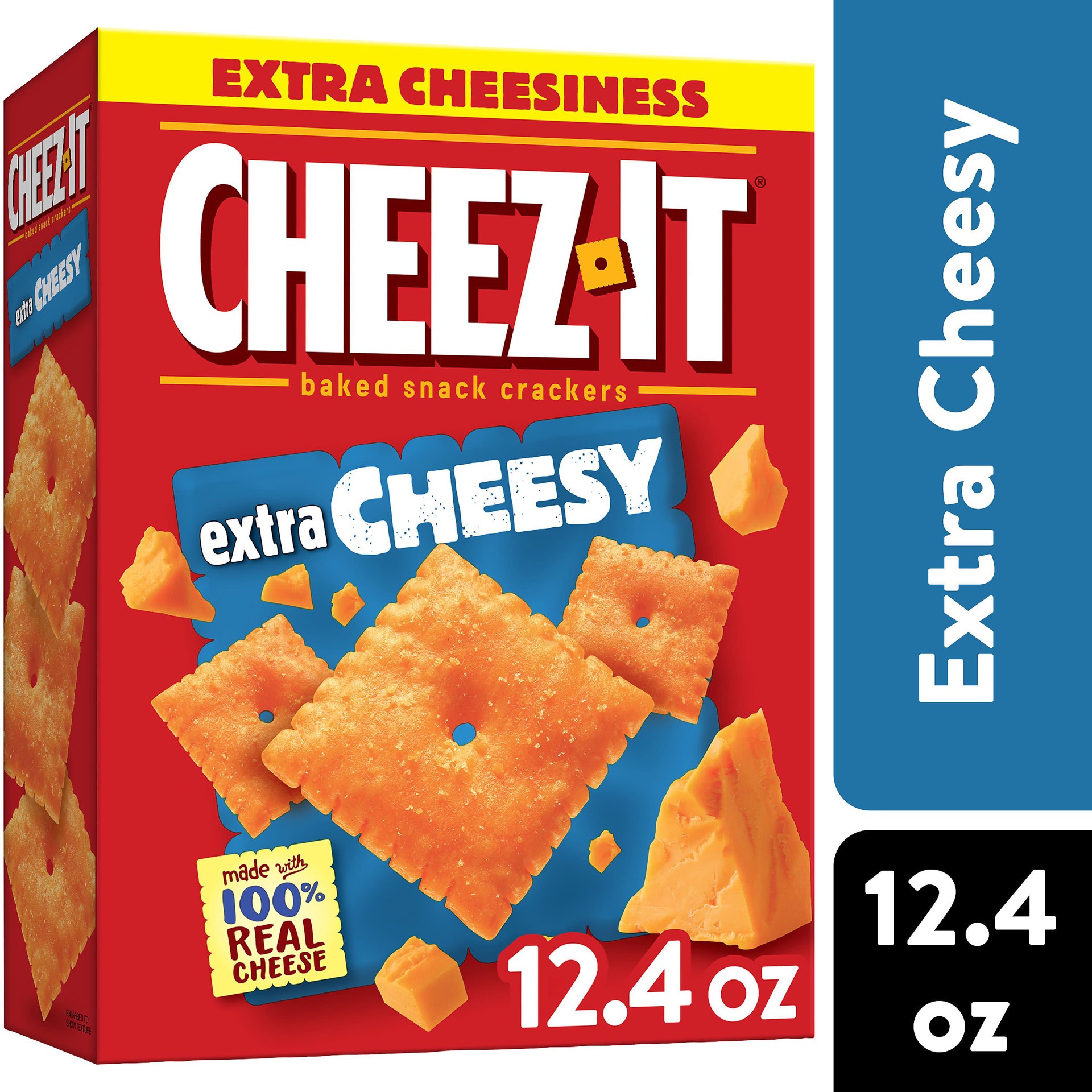 slide 1 of 7, Cheez-It Cheese Crackers, Baked Snack Crackers, Lunch Snacks, Extra Cheesy, 12.4oz Box, 1 Box, 12.4 oz