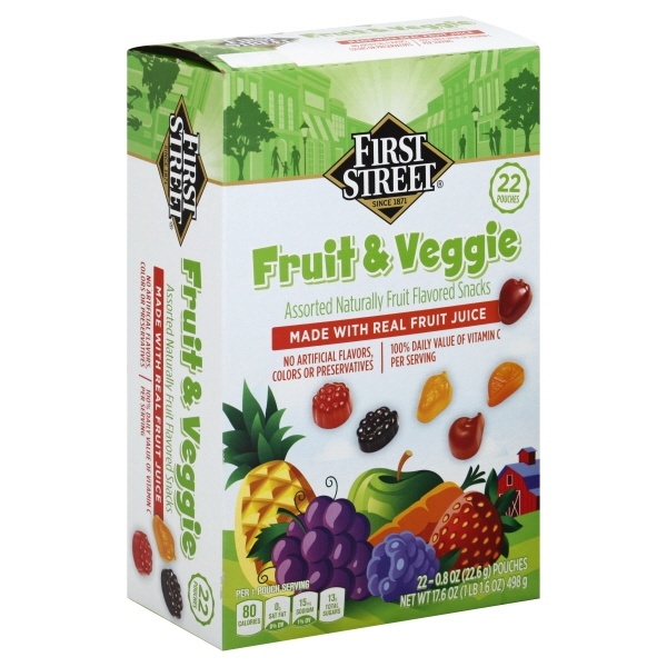 slide 1 of 1, First Street Fruit & Veggie Flavored Snacks, 1 ct