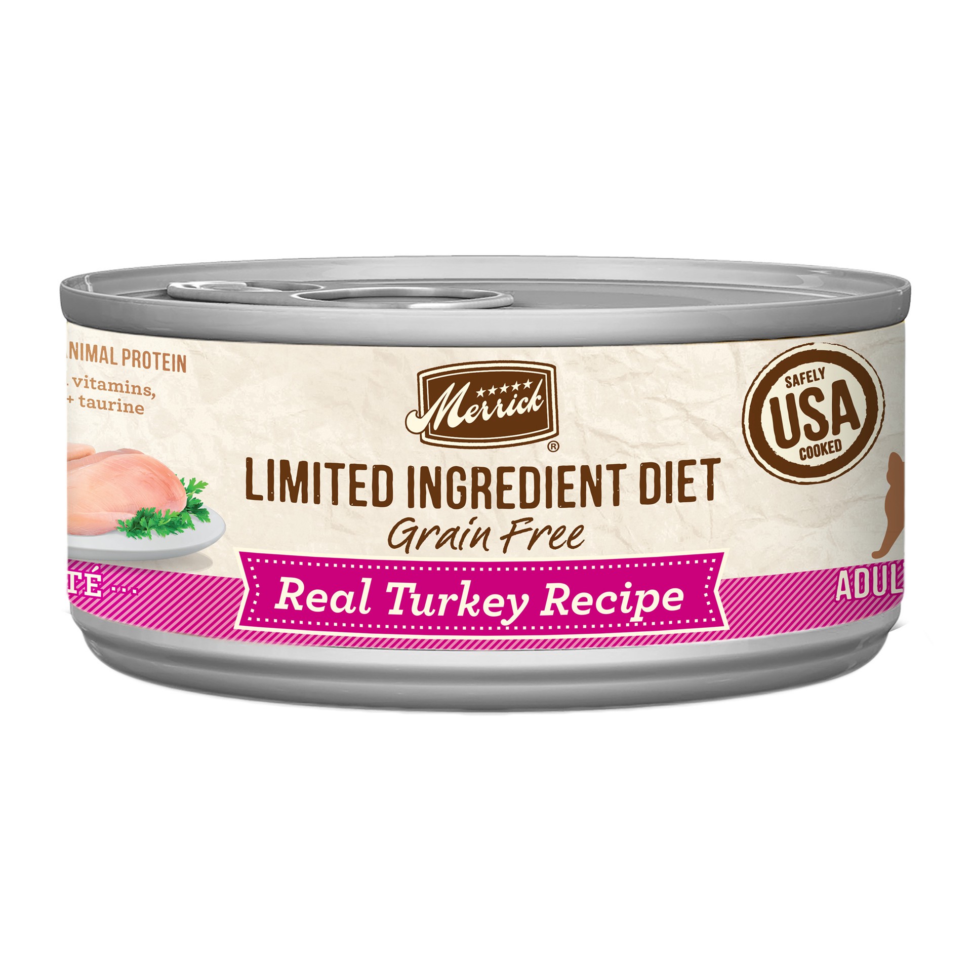 slide 1 of 5, Merrick Limited Ingredient Diet Premium Grain Free And Natural Canned Pate Wet Cat Food, Turkey Recipe, 5 oz