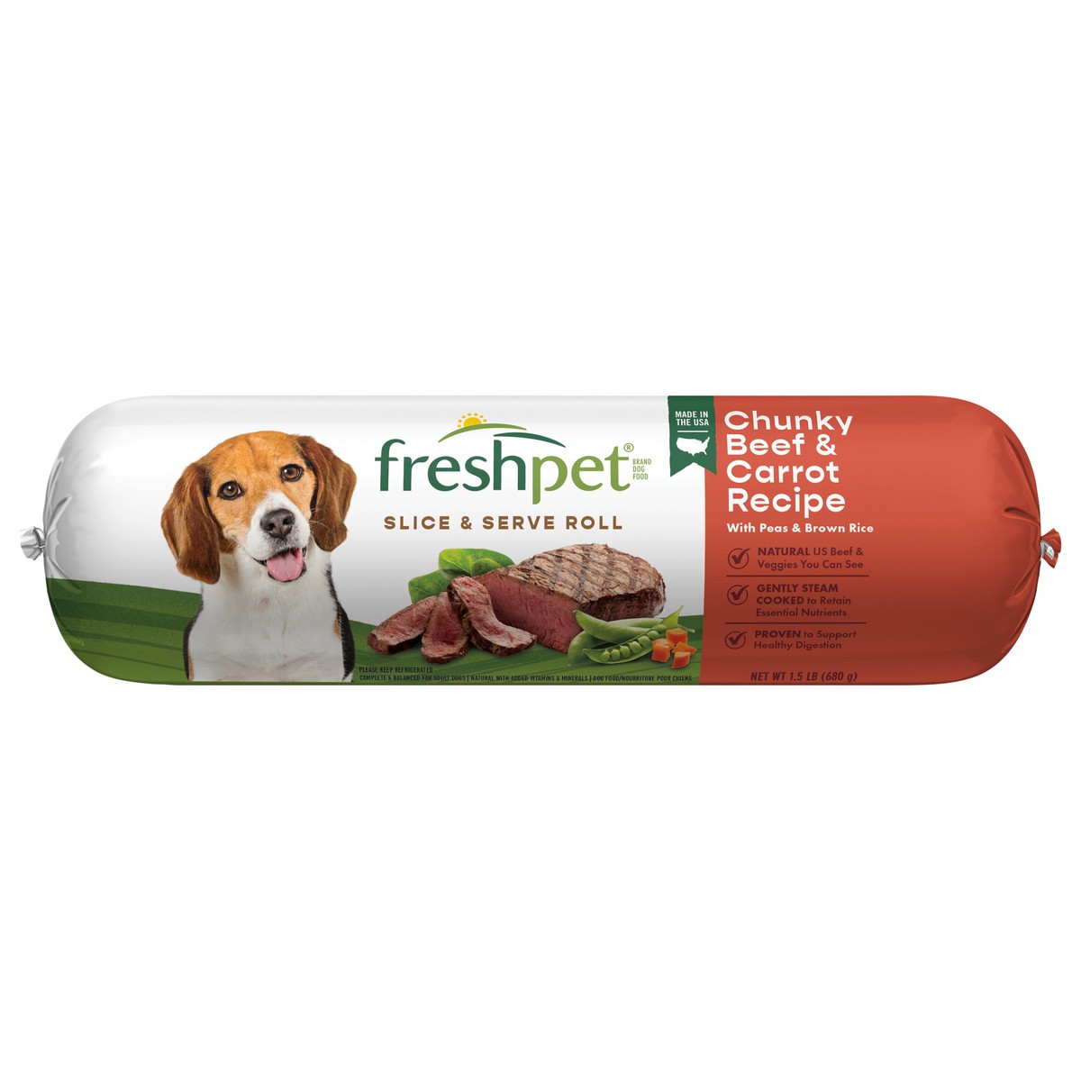 slide 1 of 3, Freshpet Slice & Serve Chunky Beef Recipe Dog Food, 1.5 lb
