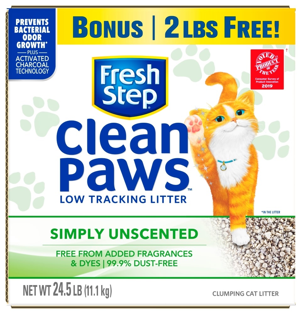 slide 1 of 1, Fresh Step Clean Paws Multicat Unscented Clumping Cat Litter, 24.5 lb