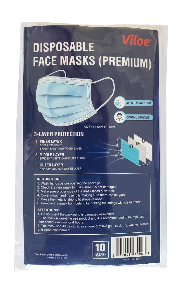 slide 1 of 1, Viloe Disposable Face Masks, 10 ct