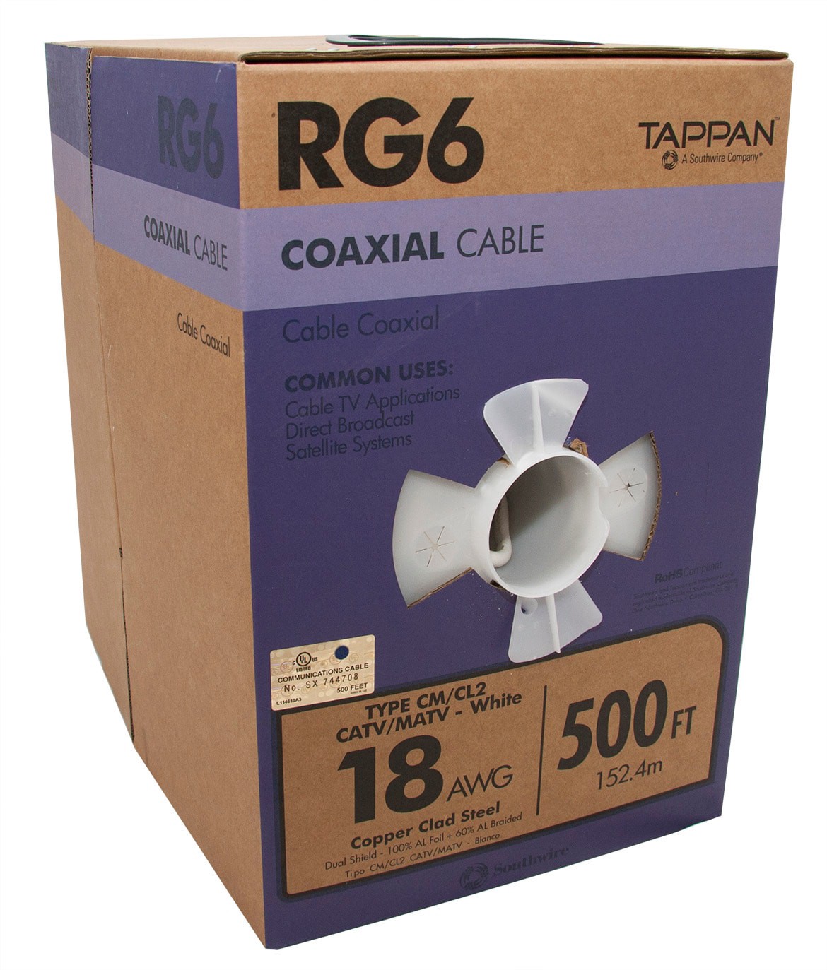 slide 1 of 2, Southwire 500-ft 18 RG6 White Coaxial Cable ( By-the-roll ), 1 ct