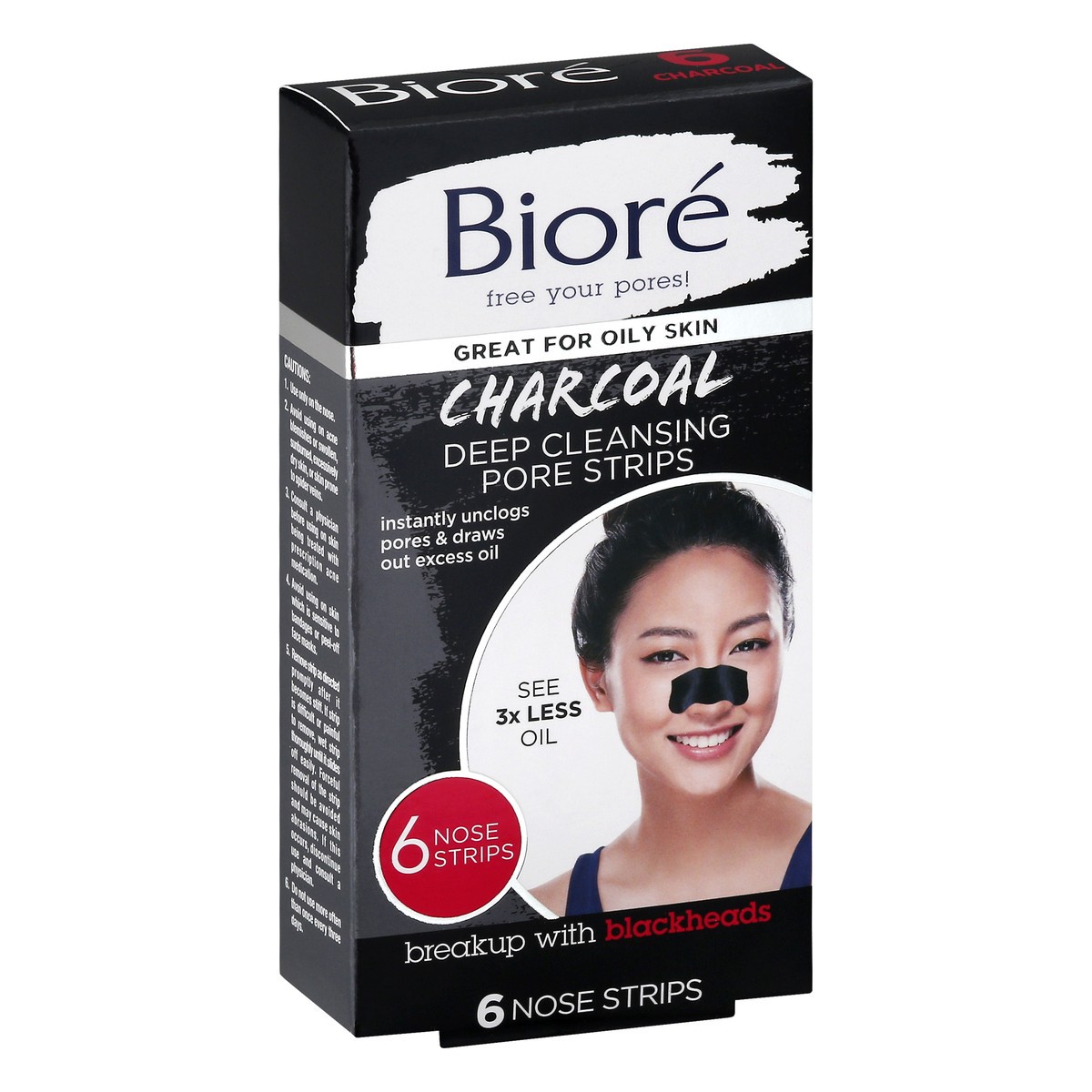 slide 3 of 12, Biore Charcoal, Deep Cleansing Pore Strips, Nose Strips for Blackhead Removal on Oily Skin, with Instant Pore Unclogging, 6 Count (Pack of 1), 6 ct