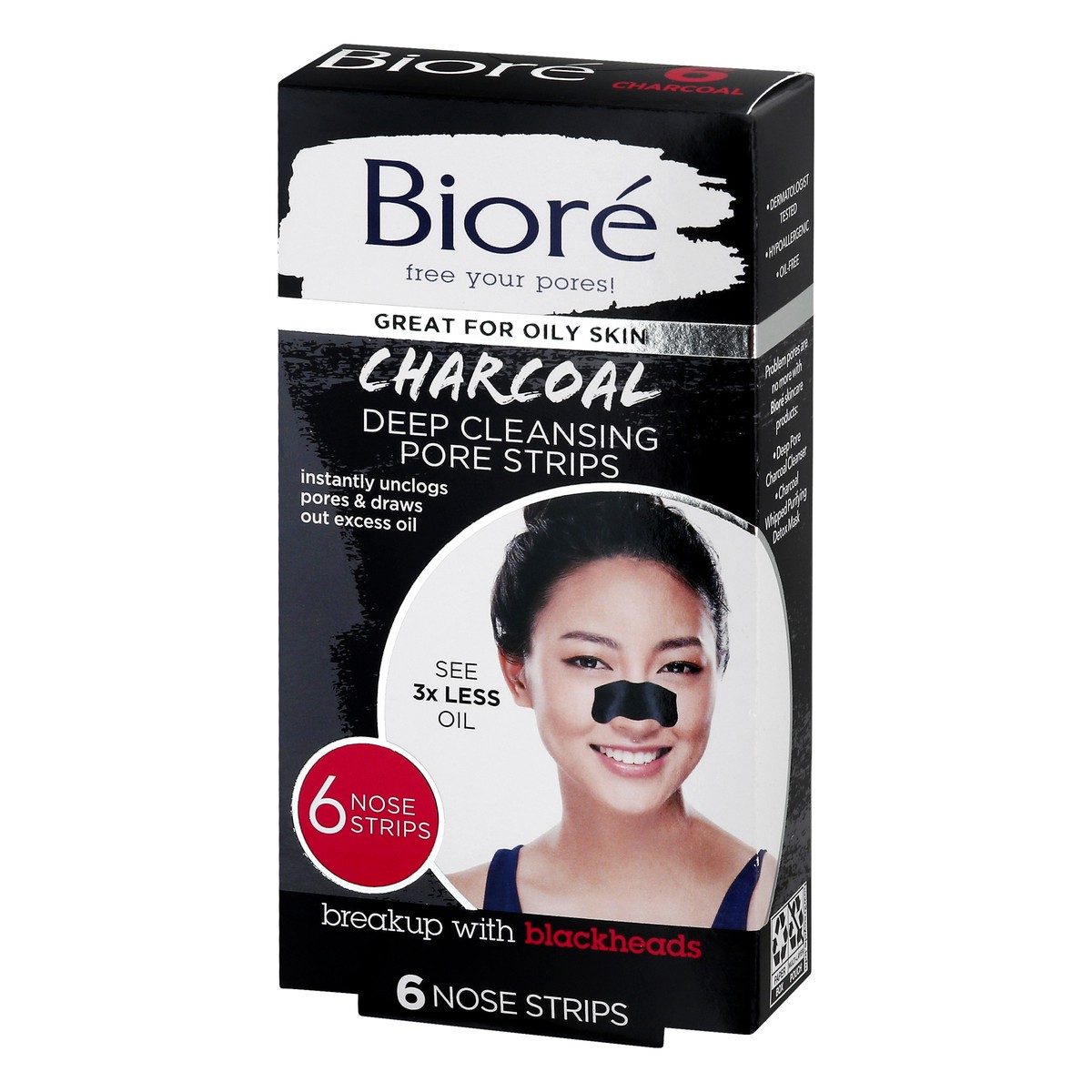 slide 4 of 12, Biore Charcoal, Deep Cleansing Pore Strips, Nose Strips for Blackhead Removal on Oily Skin, with Instant Pore Unclogging, 6 Count (Pack of 1), 6 ct