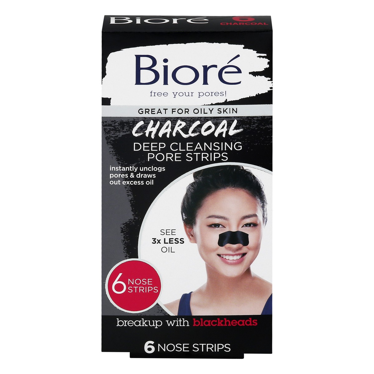 slide 1 of 12, Biore Blackhead Remover Pore Strips, for Deep Pore Cleansing, 3X Less Oil, 6 ct