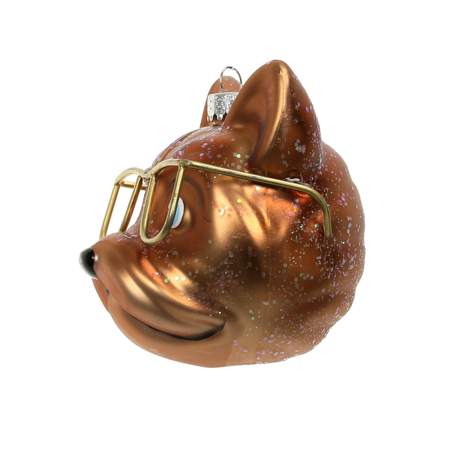 slide 3 of 3, 3.25" Brown Bulldog With Glasses Glass Ornament By Ashland, 3.25 in