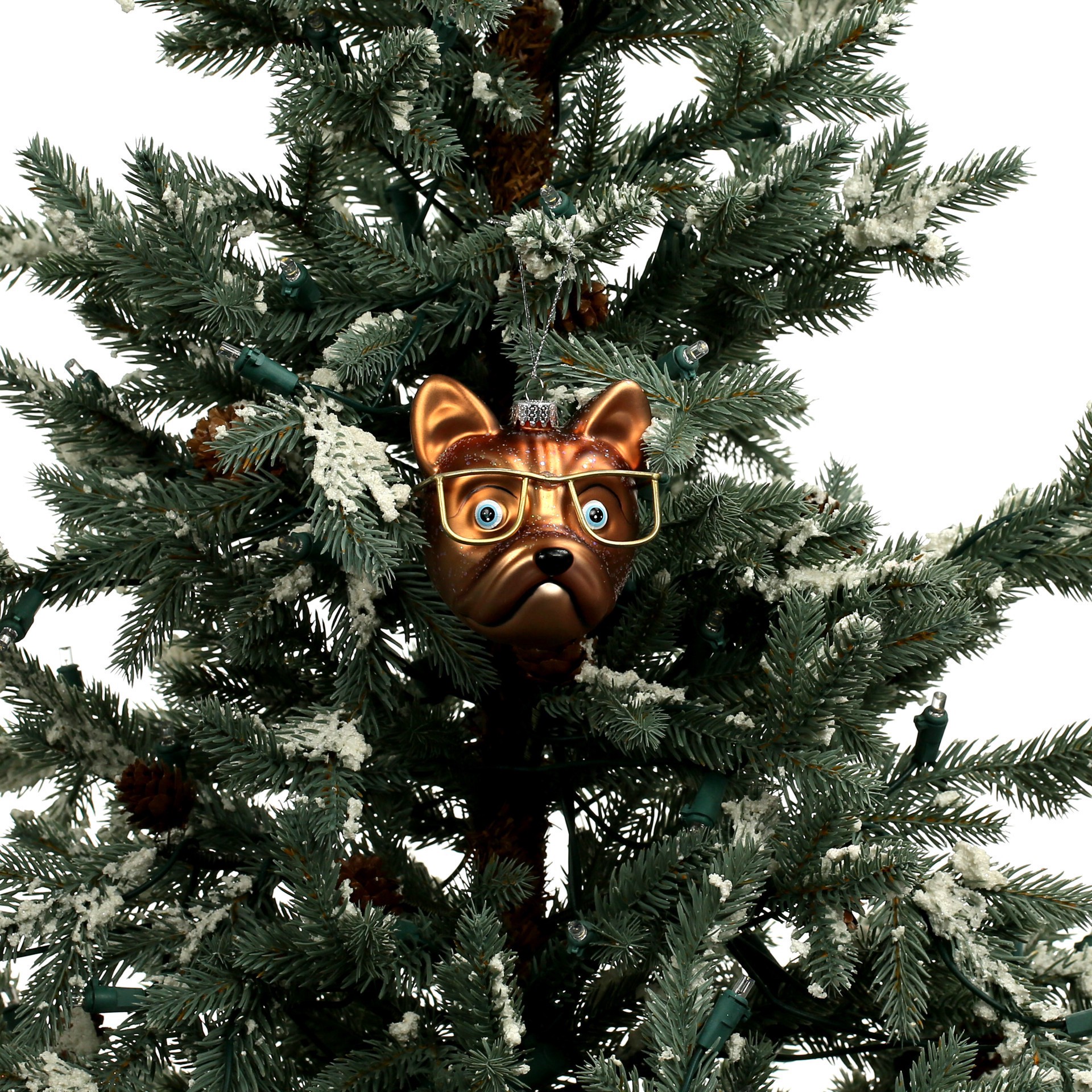 slide 2 of 3, 3.25" Brown Bulldog With Glasses Glass Ornament By Ashland, 3.25 in