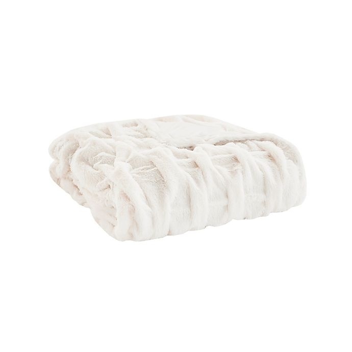 slide 1 of 4, Madison Park Ruched Faux Fur Throw Blanket - Ivory, 1 ct