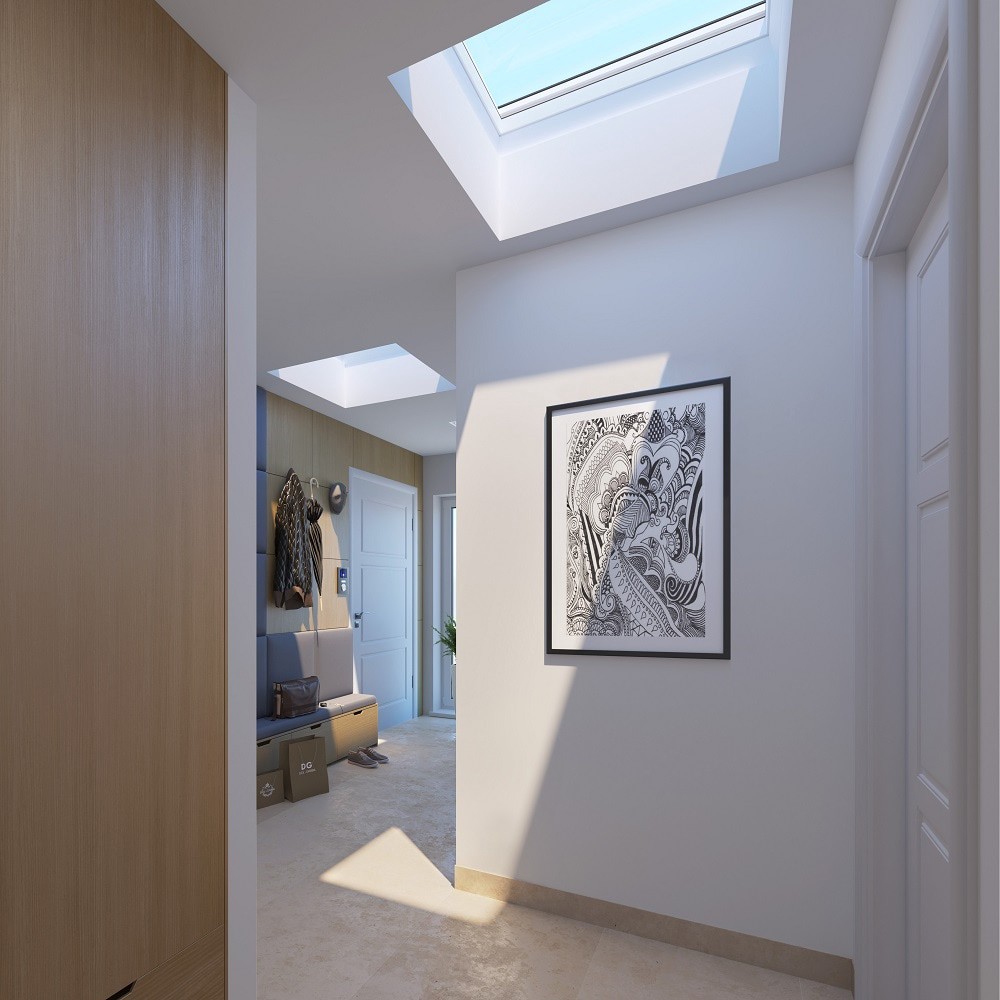 slide 3 of 6, VELUX 22-1/2-in x 22-1/2-in Fixed Curb mount Aluminum Skylight with Laminated Low-E argon Glass, 1 ct