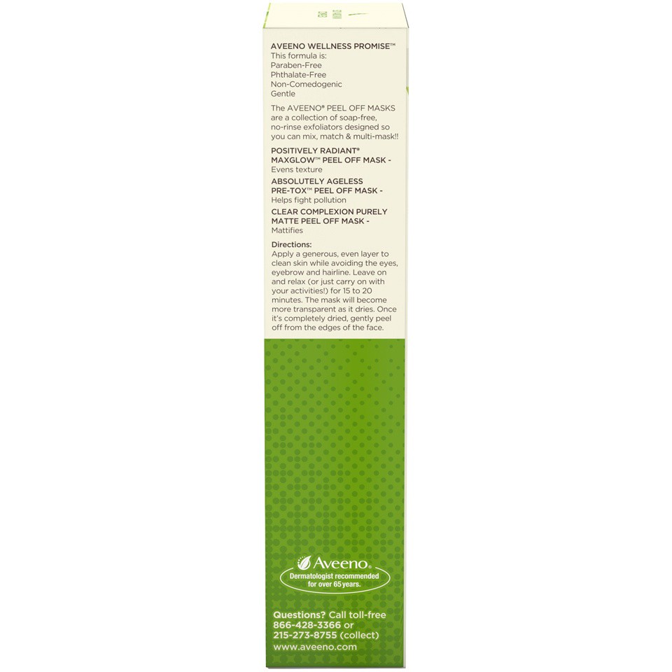 slide 4 of 6, Aveeno Positively Radiant MaxGlow Peel Off Exfoliating Face Mask with Alpha Hydroxy Acids, Moisture Rich Soy & Kiwi Complex for Even Tone & Texture, Non-Comedogenic, Paraben- & Phthalate-Free, 2.0 oz, 2 oz