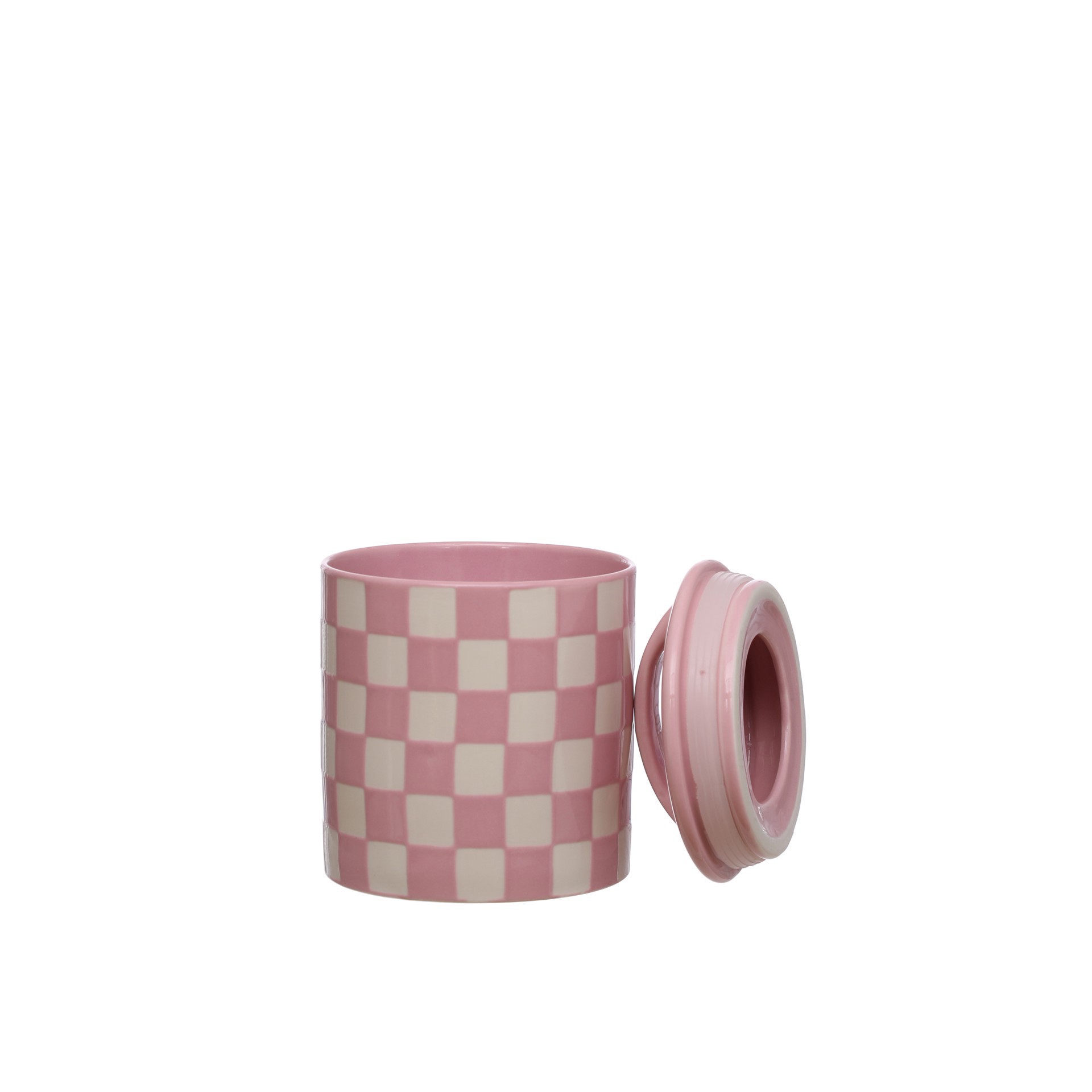 slide 3 of 3, Checkered Ceramic Jar With Lid By Ashland, 4.875 in x 4.875 in x 6.25 in