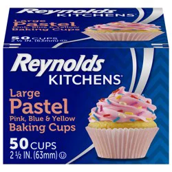 Reynolds Kitchens Pink/Blue/Yellow 2.5 Inch Pastel Large Baking Cups 50 Cups