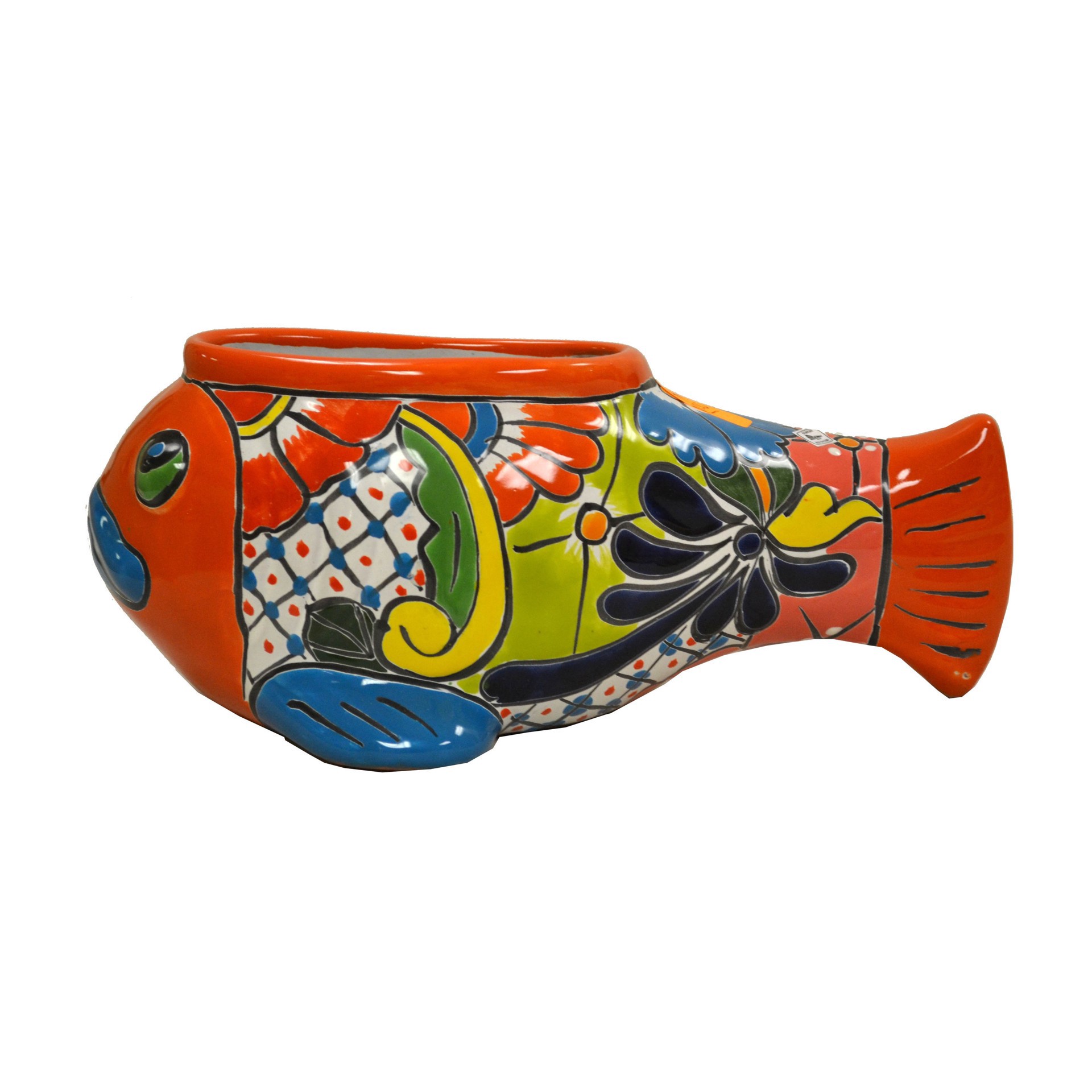 slide 1 of 1, Blue Orange Pottery Orange Talavera Fish Planter, 1 ct