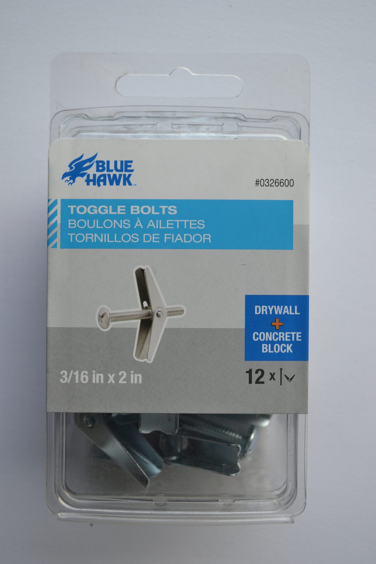 slide 3 of 3, Blue Hawk 60-lb 1/8-in x 2-in Toggle Bolt Drywall Anchors with Screws Included (12-Pack), 1 ct
