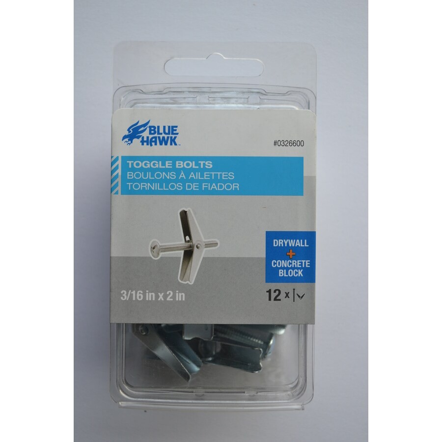 slide 2 of 3, Blue Hawk 60-lb 1/8-in x 2-in Toggle Bolt Drywall Anchors with Screws Included (12-Pack), 1 ct