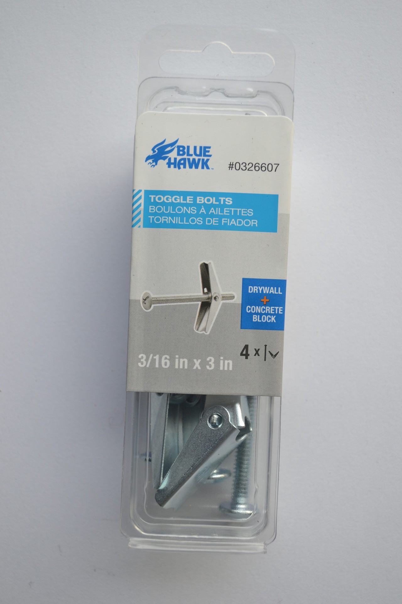slide 2 of 3, Blue Hawk 70-lb 3/16-in x 3-in Toggle Bolt Drywall Anchors with Screws Included (4-Pack), 1 ct