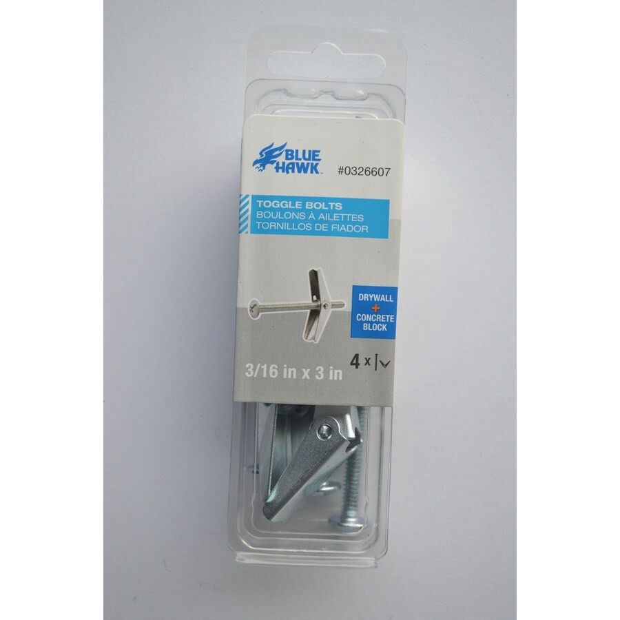 slide 3 of 3, Blue Hawk 70-lb 3/16-in x 3-in Toggle Bolt Drywall Anchors with Screws Included (4-Pack), 1 ct