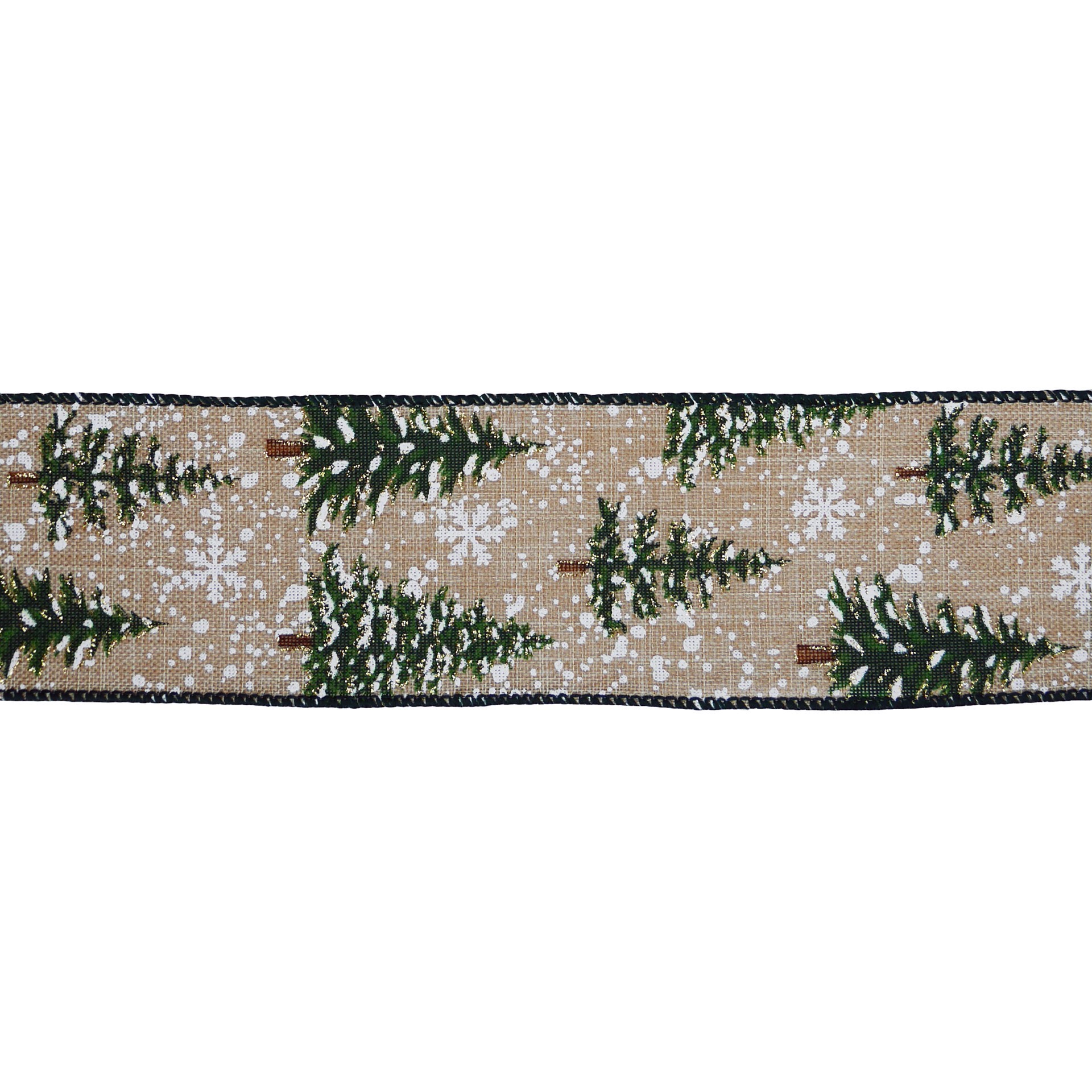slide 2 of 3, 2.5" X 20ft. Snowy Trees Faux Linen Wired Ribbon By Celebrate It, 2.5 in x 20 ft