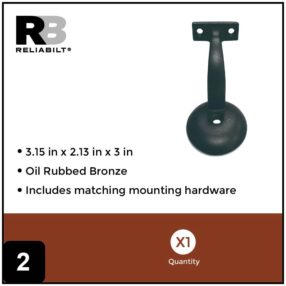 slide 2 of 6, RELIABILT 2.125-in x 3-in Oil Rubbed Bronze Painted Zinc alloy Interior Handrail bracket, 1 ct