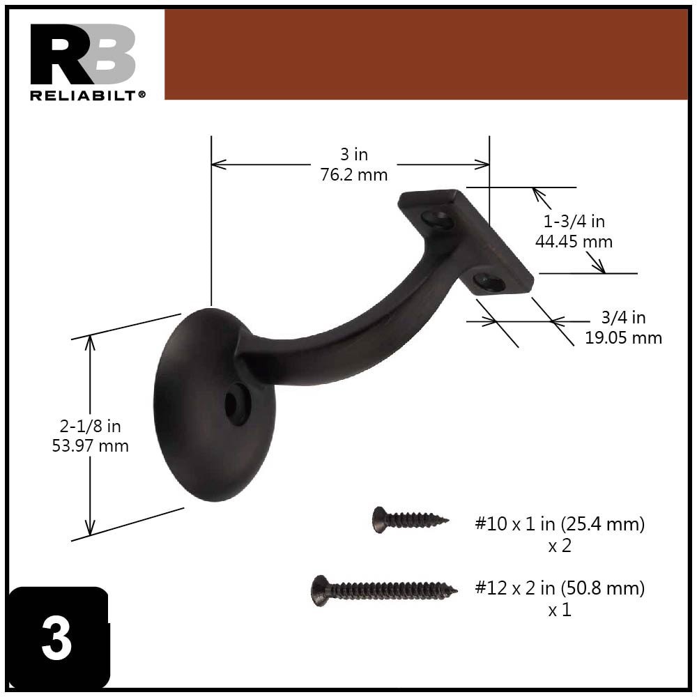 slide 3 of 6, RELIABILT 2.125-in x 3-in Oil Rubbed Bronze Painted Zinc alloy Interior Handrail bracket, 1 ct