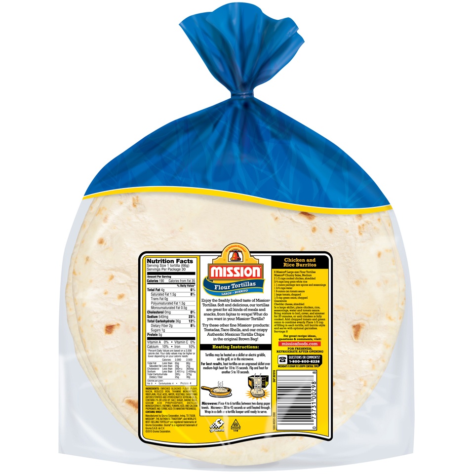 slide 2 of 4, Mission Large Burrito Flour Tortillas, 2 pk; 15 ct