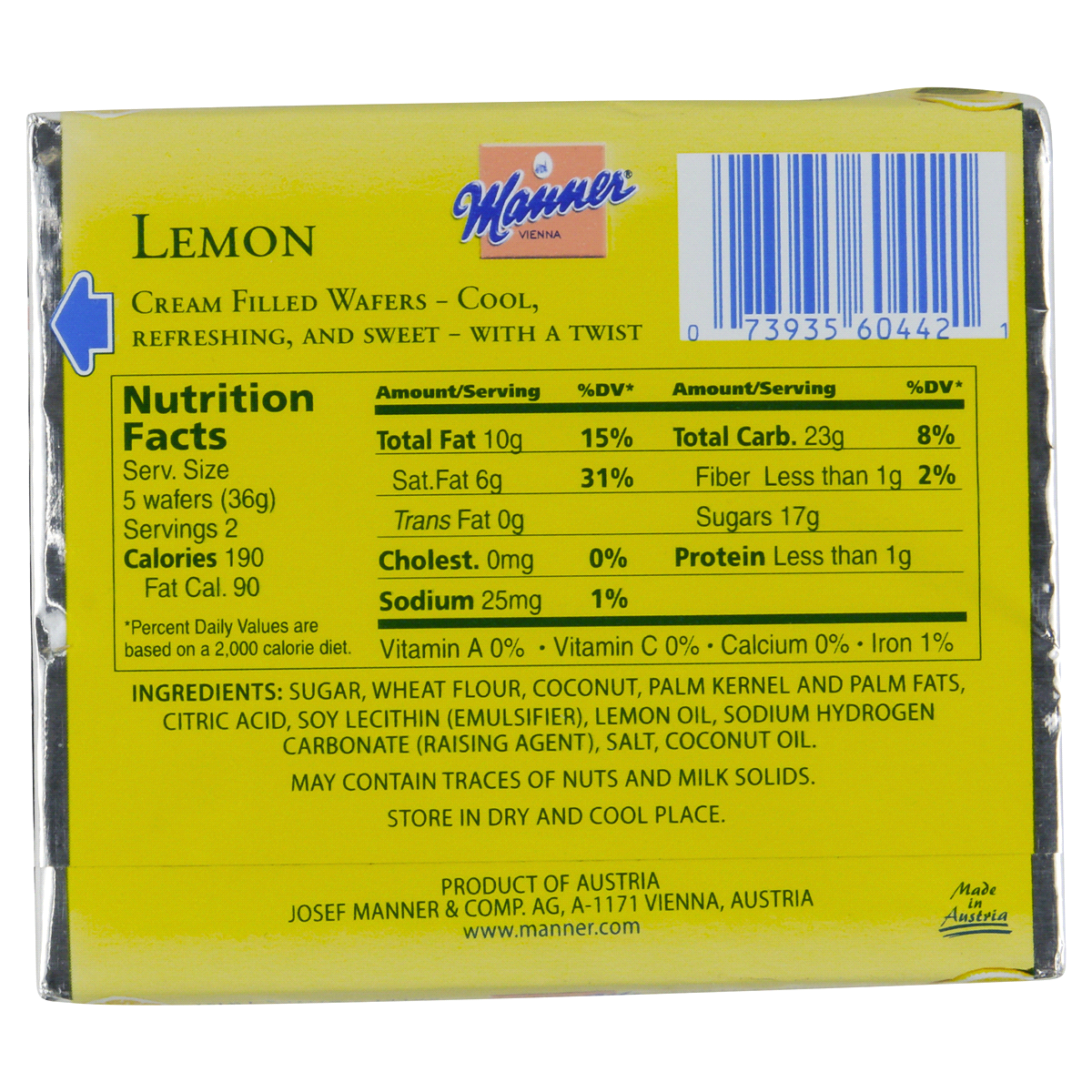 slide 2 of 2, Manner Lemon Cream Filled Wafers, 2.54 oz