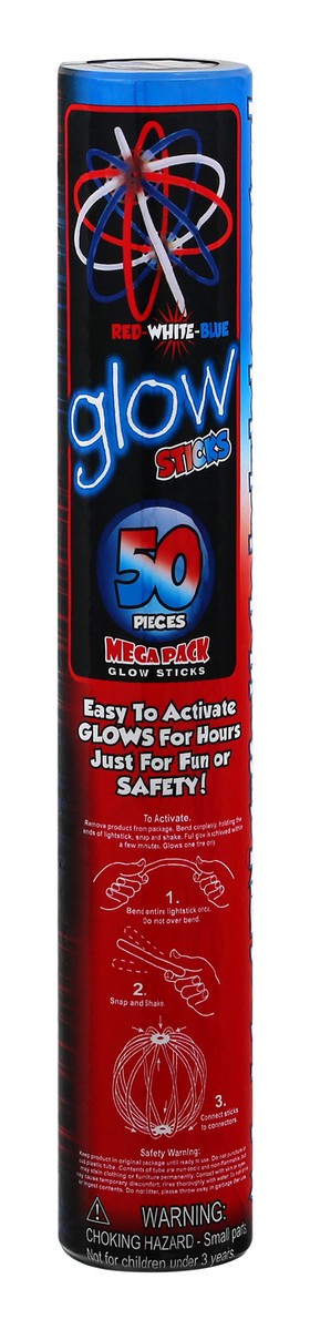 slide 1 of 6, Supreme Glow Glow Sticks, Red/White/Blue, Mega Pack, 50 ct