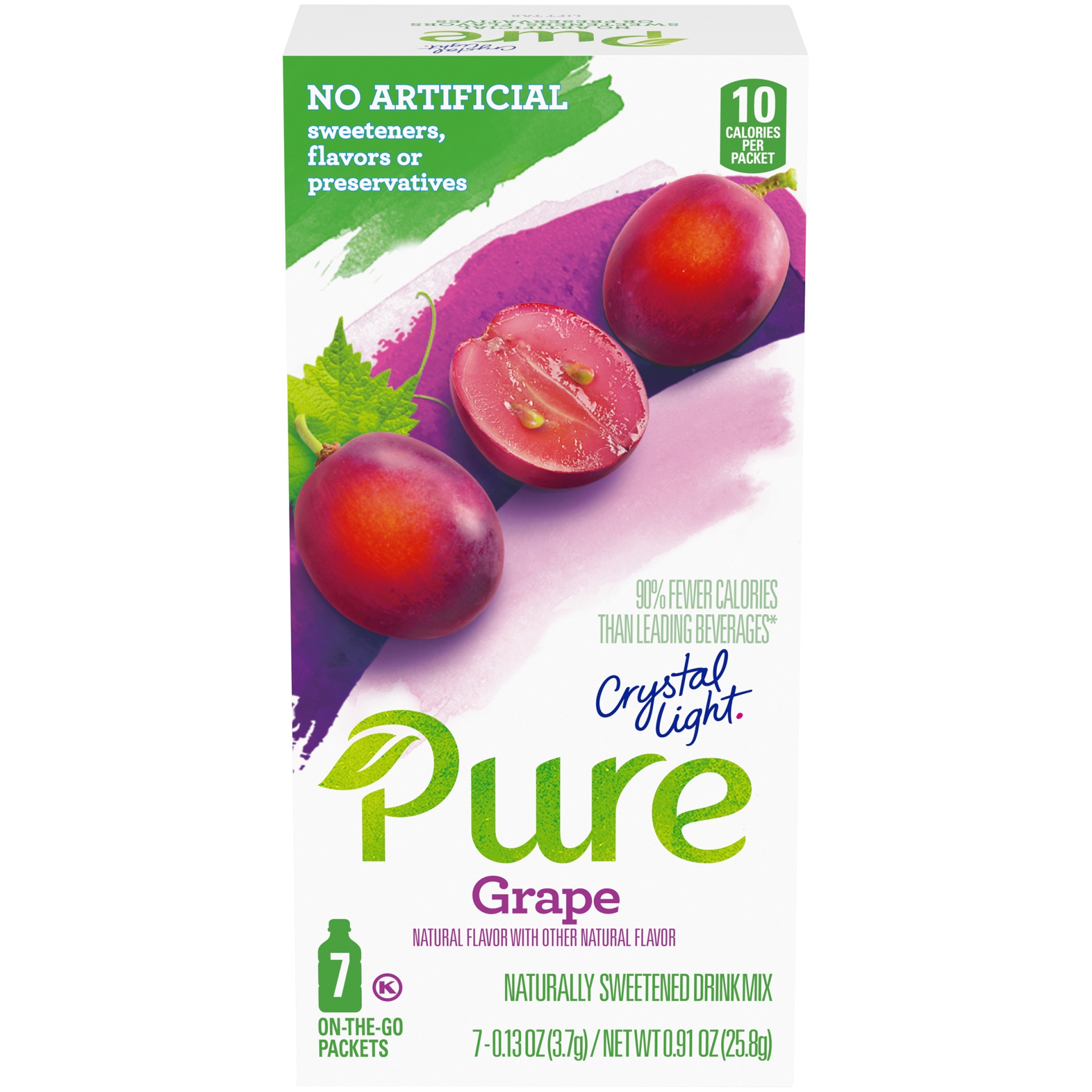 slide 1 of 6, Crystal Light Pure Grape Naturally Flavored Powdered Drink Mix with No Artificial Sweeteners On-the-Go, 2.17 oz