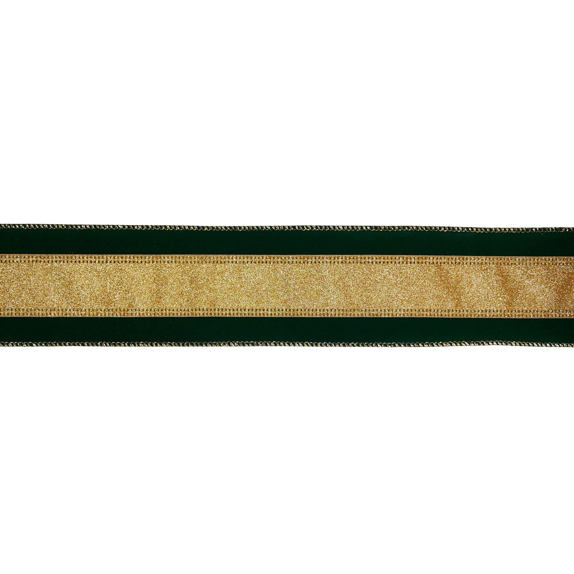 slide 3 of 3, 2.5" X 20ft. Green With Gold Stripe Wired Ribbon By Celebrate It, 2.5 in x 20 ft