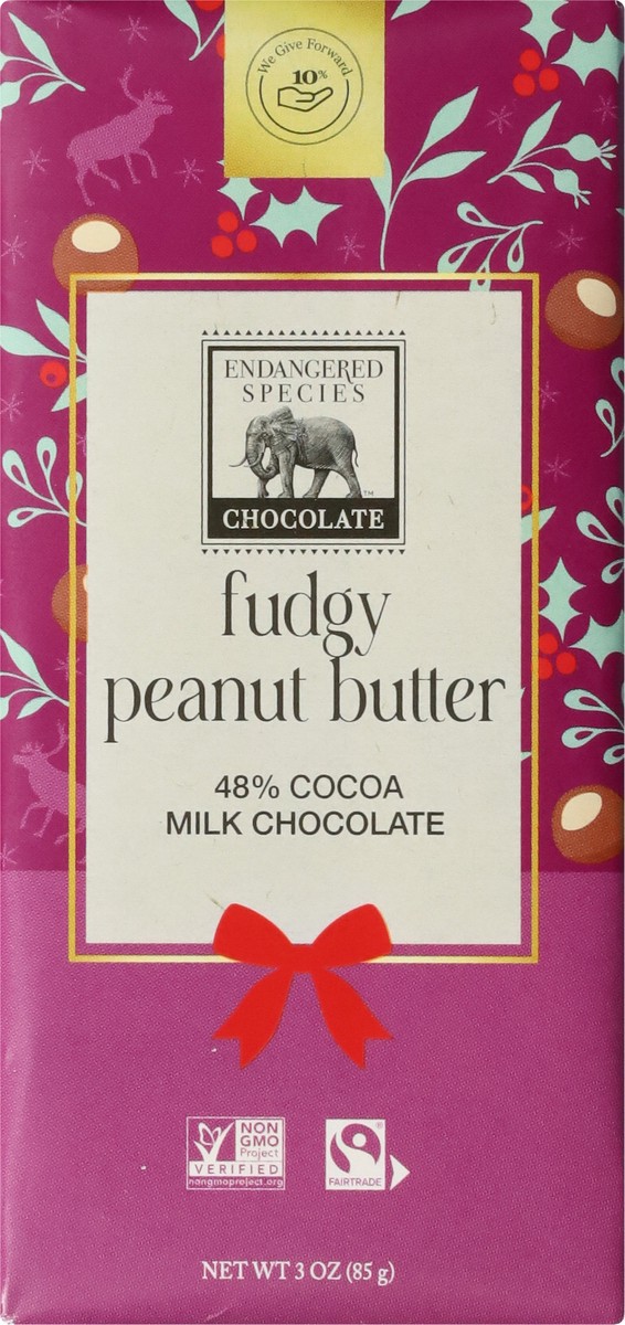 slide 3 of 13, Endangered Species 48% Cocoa Fudgy Peanut Butter Milk Chocolate Bar - 3 oz, 3 oz