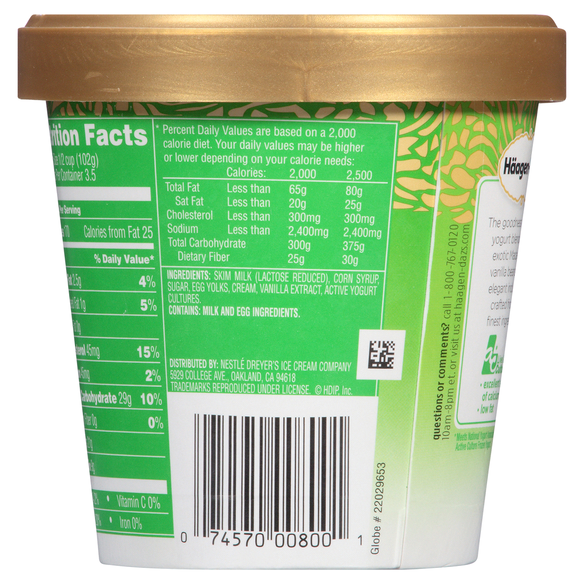slide 2 of 2, Häagen-Dazs Vanilla Lowfat Frozen Yogurt , 14 oz