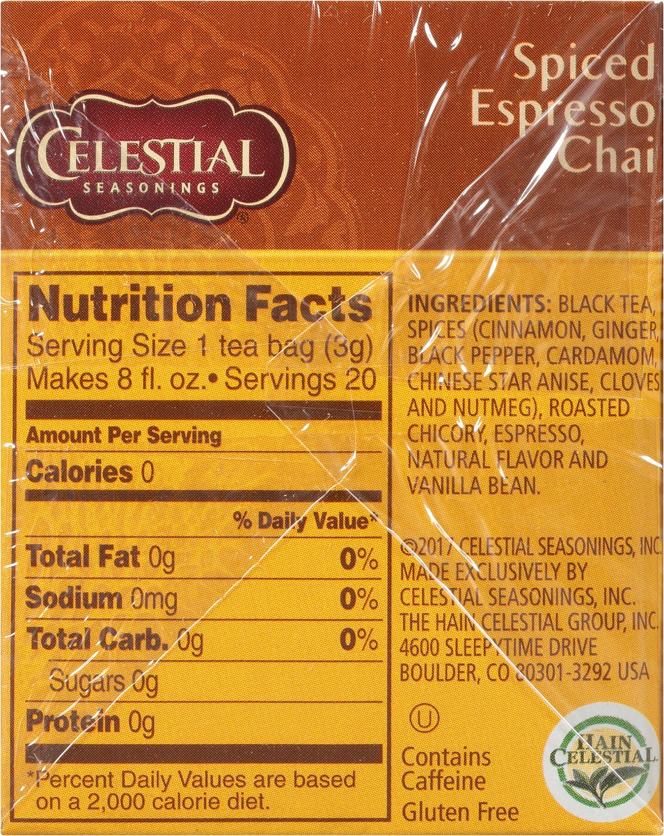 slide 6 of 11, Celestial Seasonings Spiced Espresso Chai Tea Bags 20 ct Box, 20 ct