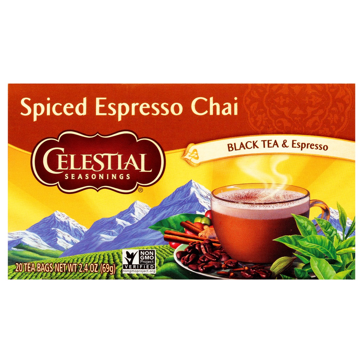 slide 1 of 11, Celestial Seasonings Spiced Espresso Chai Tea Bags 20 ct Box, 20 ct