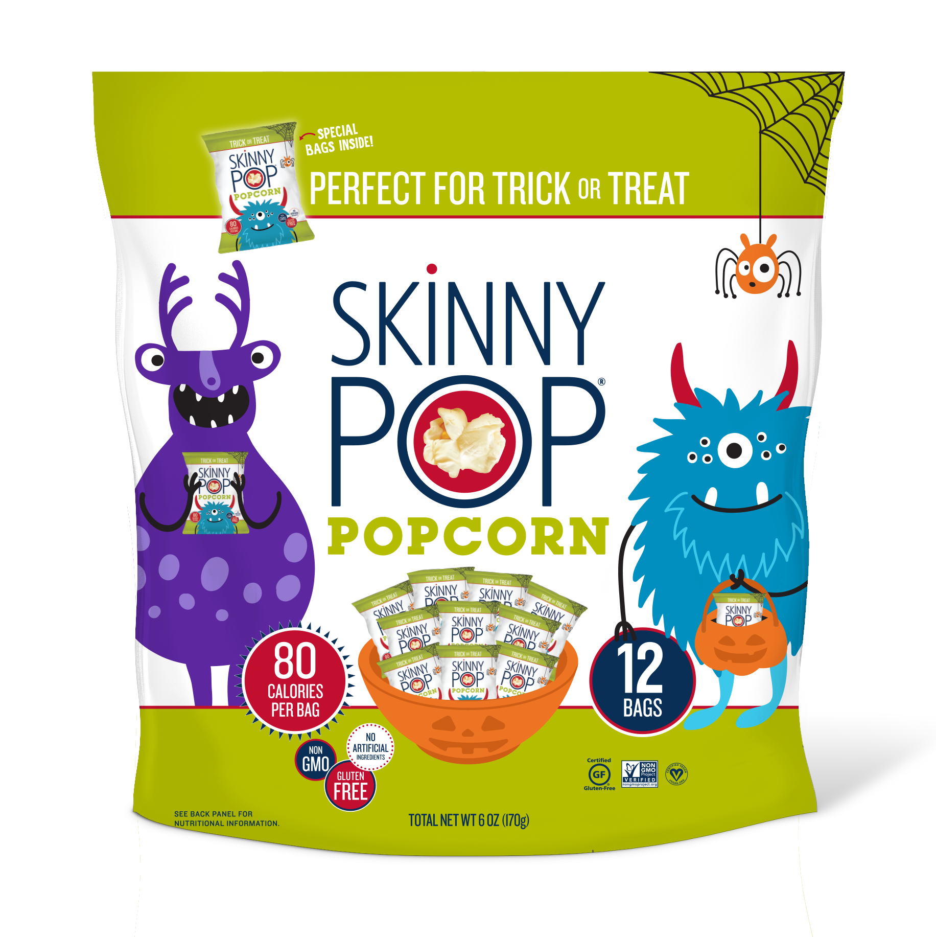 slide 1 of 2, SkinnyPop Original Popcorn Halloween Snack Pack, 12ct, 0.5oz Individual Snack Size Bags, 6 oz