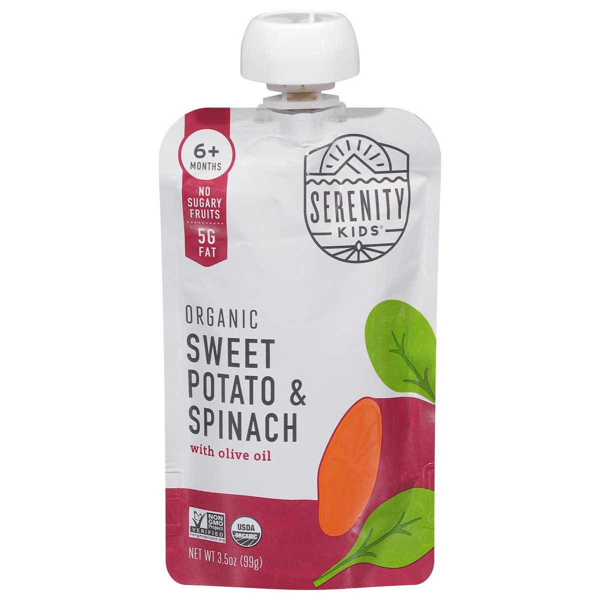 slide 1 of 9, Serenity Kids Organic Sweet Potato & Spinach with Organic Olive Oil Pouch, 3.5oz, 3.5 oz