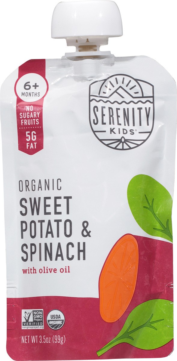 slide 6 of 9, Serenity Kids Organic Sweet Potato & Spinach with Organic Olive Oil Pouch, 3.5oz, 3.5 oz