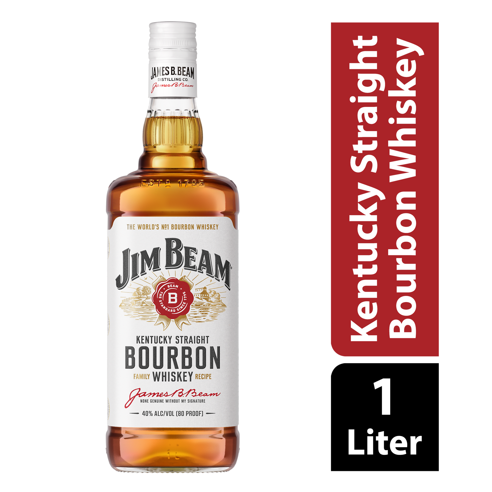 slide 1 of 4, Jim Beam Kentucky Straight Bourbon Whiskey 1 L, 1 liter