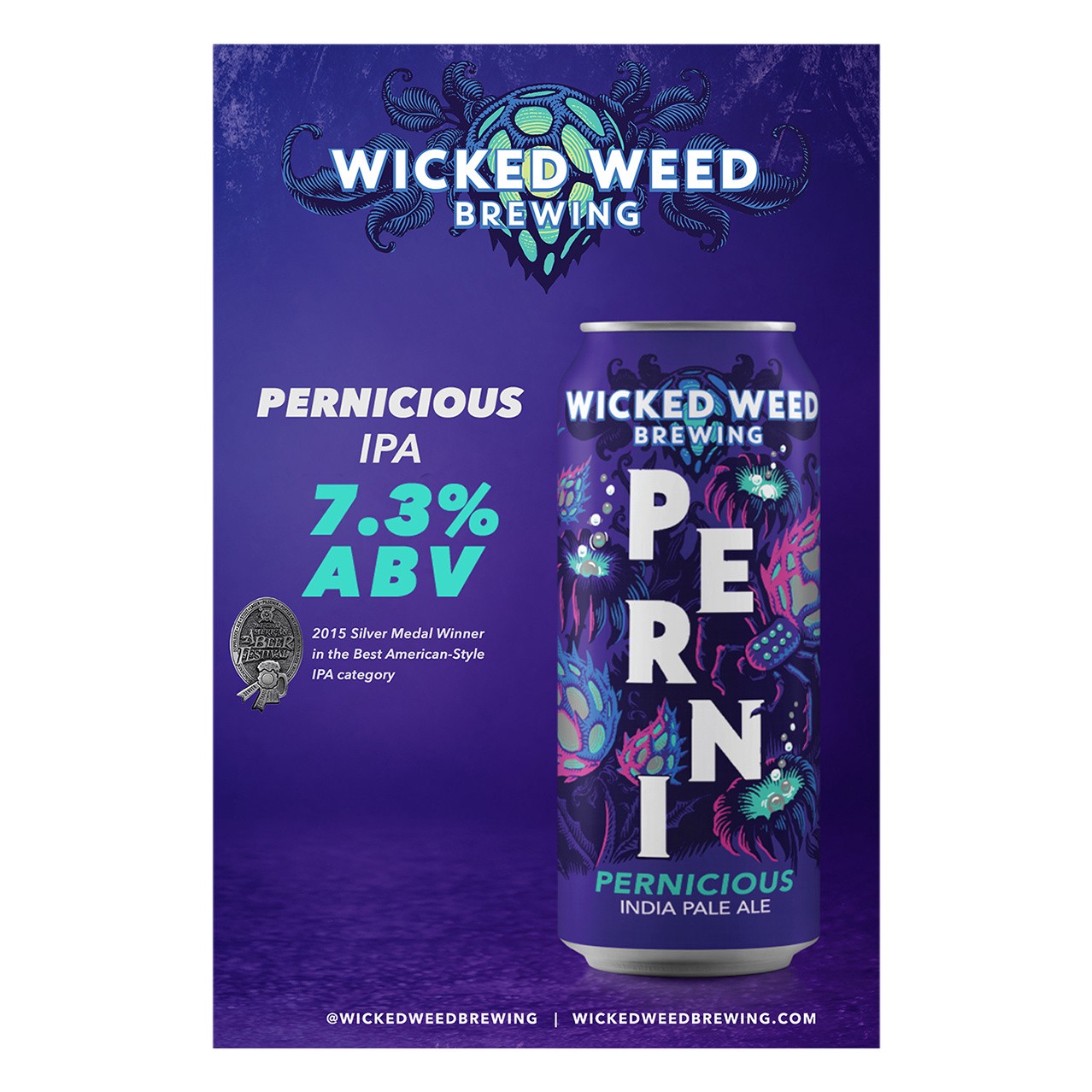 slide 4 of 4, Wicked Weed Pernicious IPA Craft Beer 12 Pack, 12 fl oz Cans, 12 ct; 12 oz