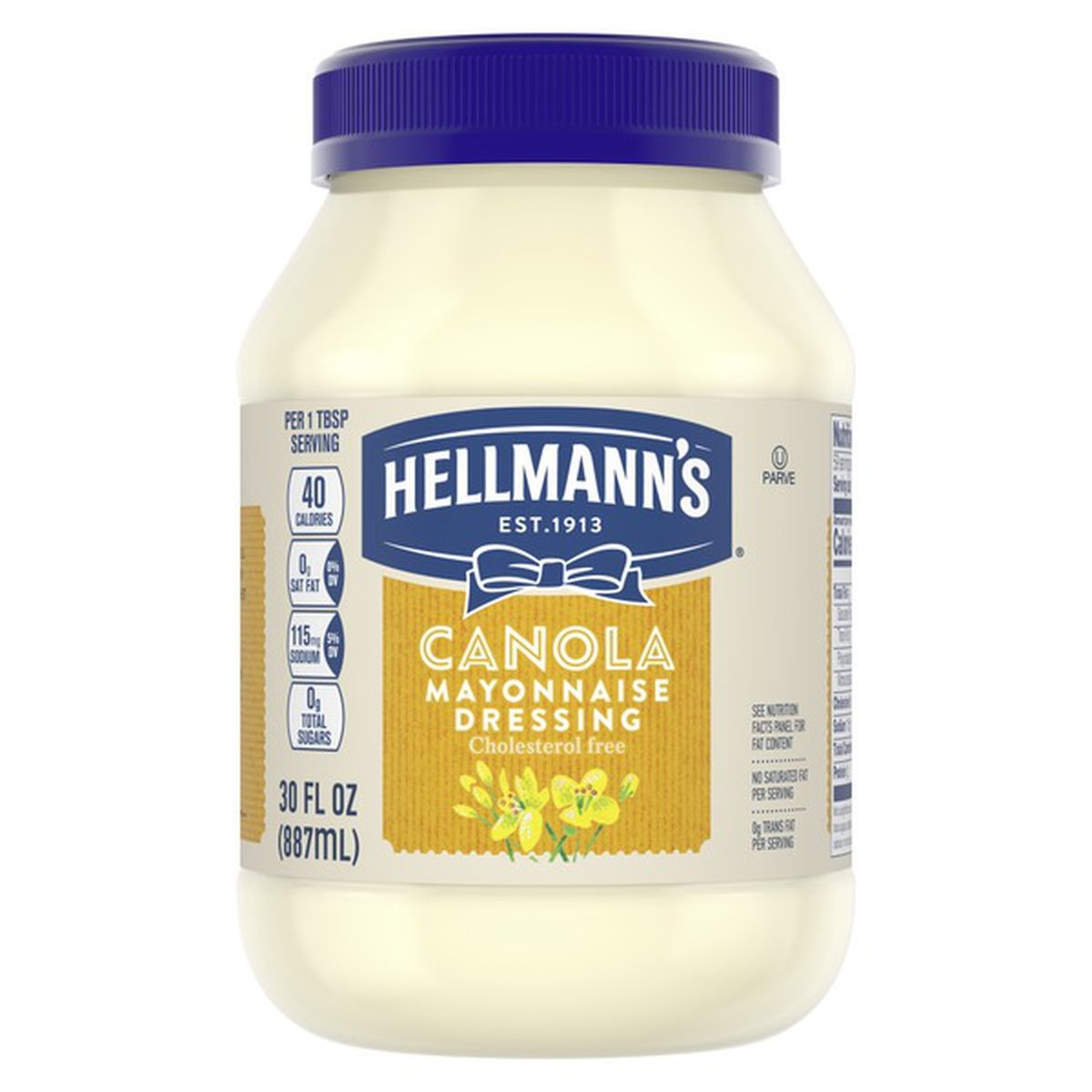 slide 1 of 1, Hellmann's Real Mayonnaise Canola Cholesterol Free Mayo, 30 oz