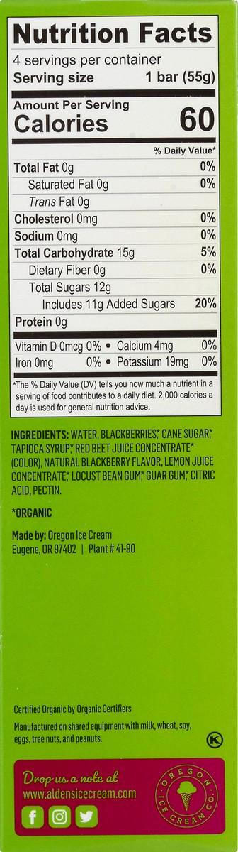 slide 5 of 9, Aldens Organic Organic Non-dairy Blackberry Sorbet Bars, 10 fl oz