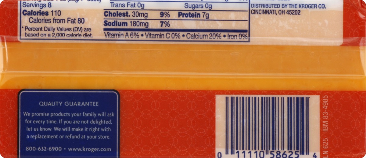 slide 2 of 6, Kroger Mild Cheddar Cheese Bar, 8 oz