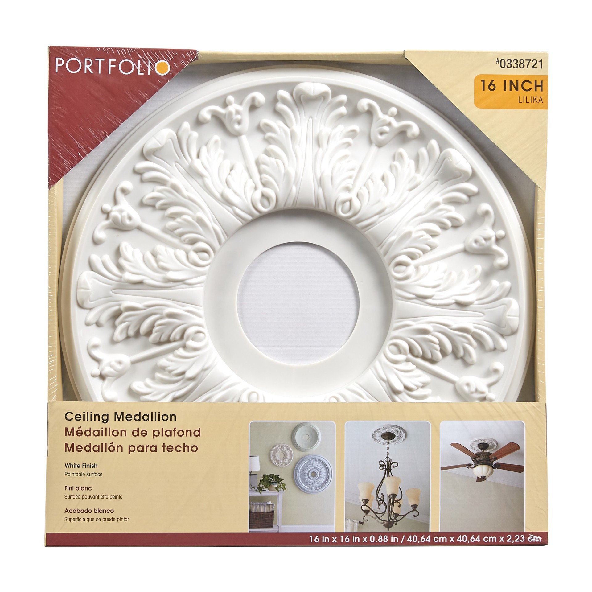 slide 3 of 4, allen + roth 15.88-in W x 15.88-in L Colonial Painted White Composite Whole Ceiling Medallion, 1 ct