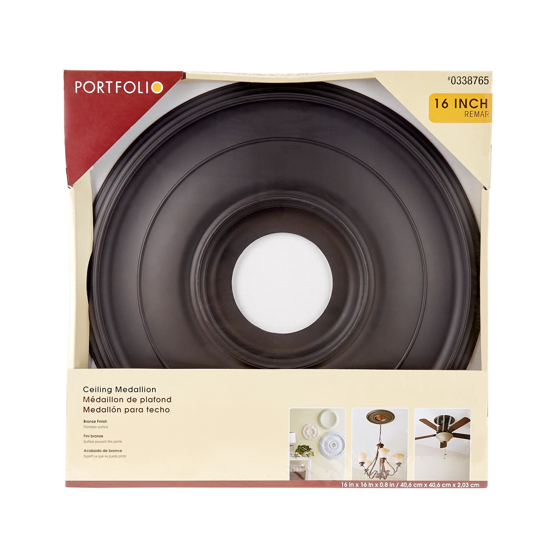 slide 3 of 4, allen + roth 16-in W x 16-in L Traditional Painted Bronze Composite Whole Ceiling Medallion, 1 ct