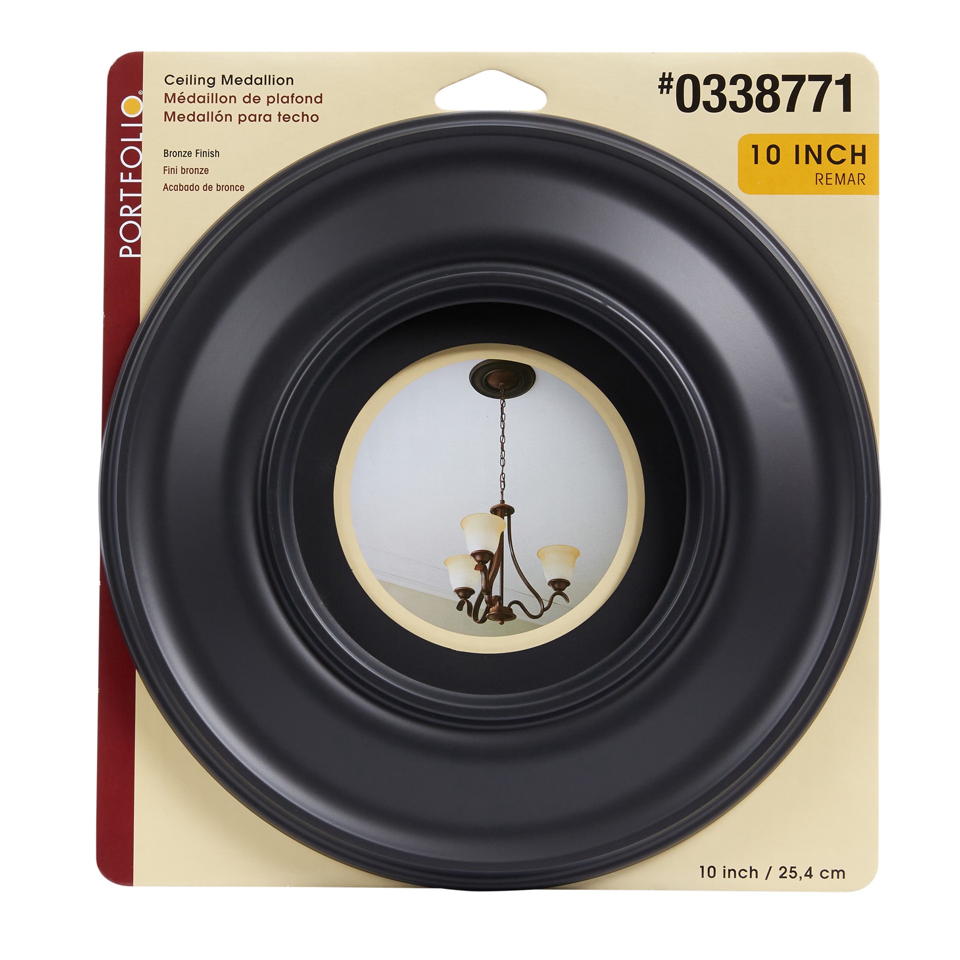 slide 3 of 4, allen + roth 10-in W x 10-in L Traditional Painted Bronze Composite Whole Ceiling Medallion, 1 ct