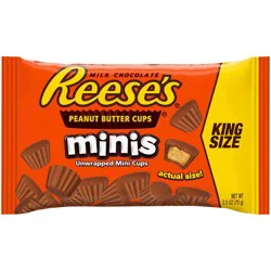 REESE'S Minis King Size Milk Chocolate Peanut Butter Cups Candy, Unwrapped Candy, 2.5 oz, Bag