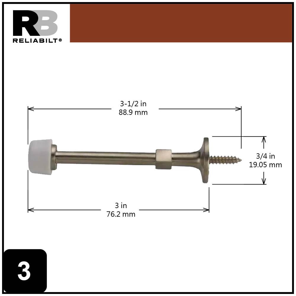 slide 6 of 6, RELIABILT 3-1/2-in Satin nickel Rigid Door Stop, 1 ct