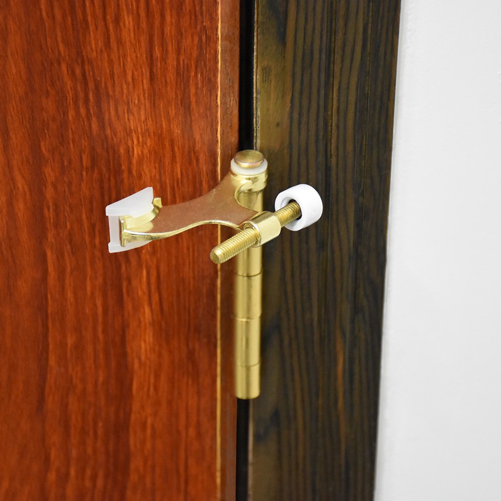 slide 6 of 6, RELIABILT 2-3/5-in Polished brass Hinge pin Door Stop, 1 ct