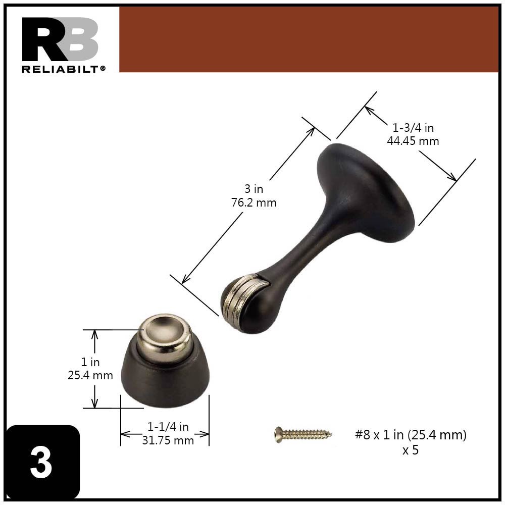 slide 6 of 6, RELIABILT 3-in Oil-rubbed bronze Wall protector Door Stop, 1 ct