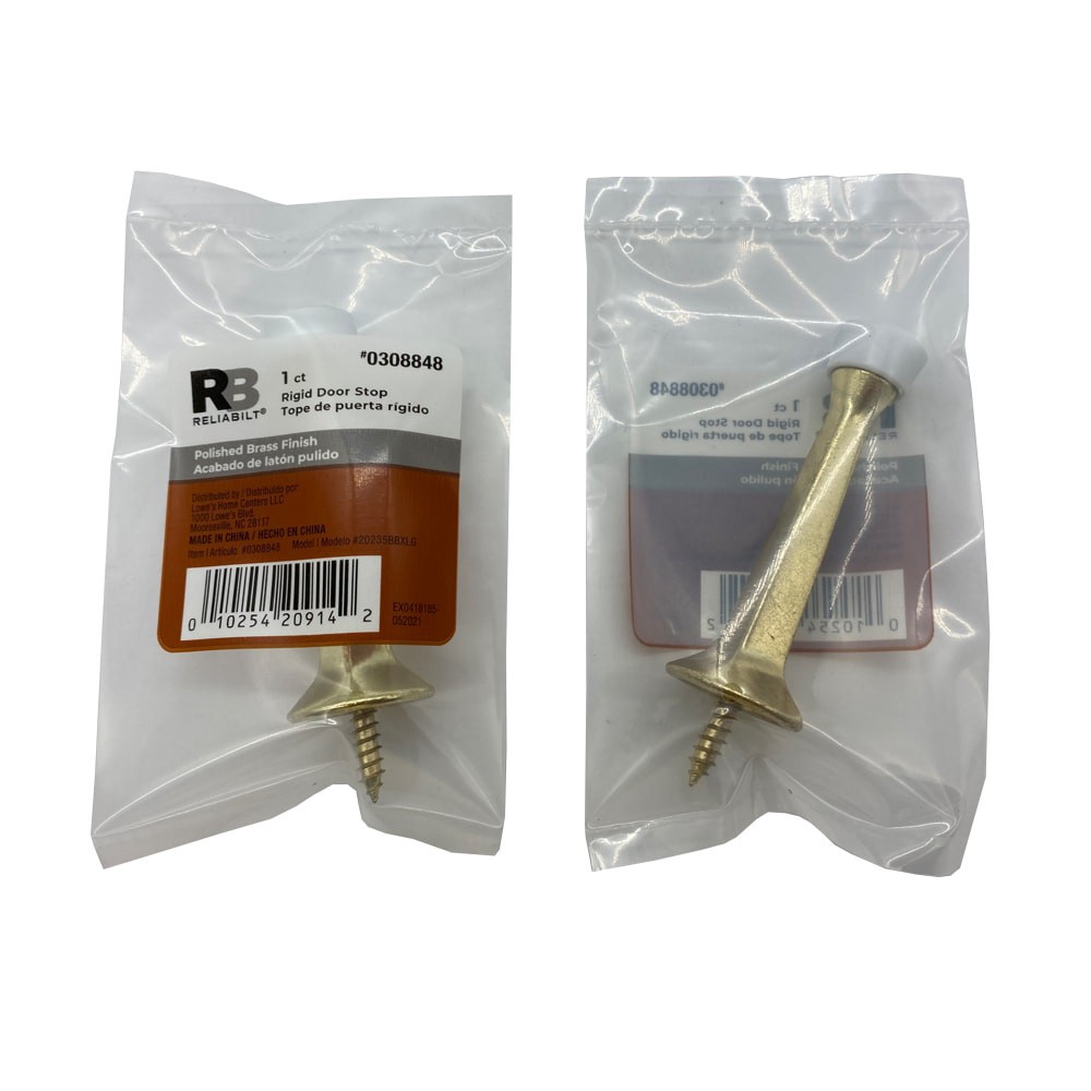 slide 5 of 6, RELIABILT 3-7/10-in Polished brass Rigid Door Stop, 1 ct